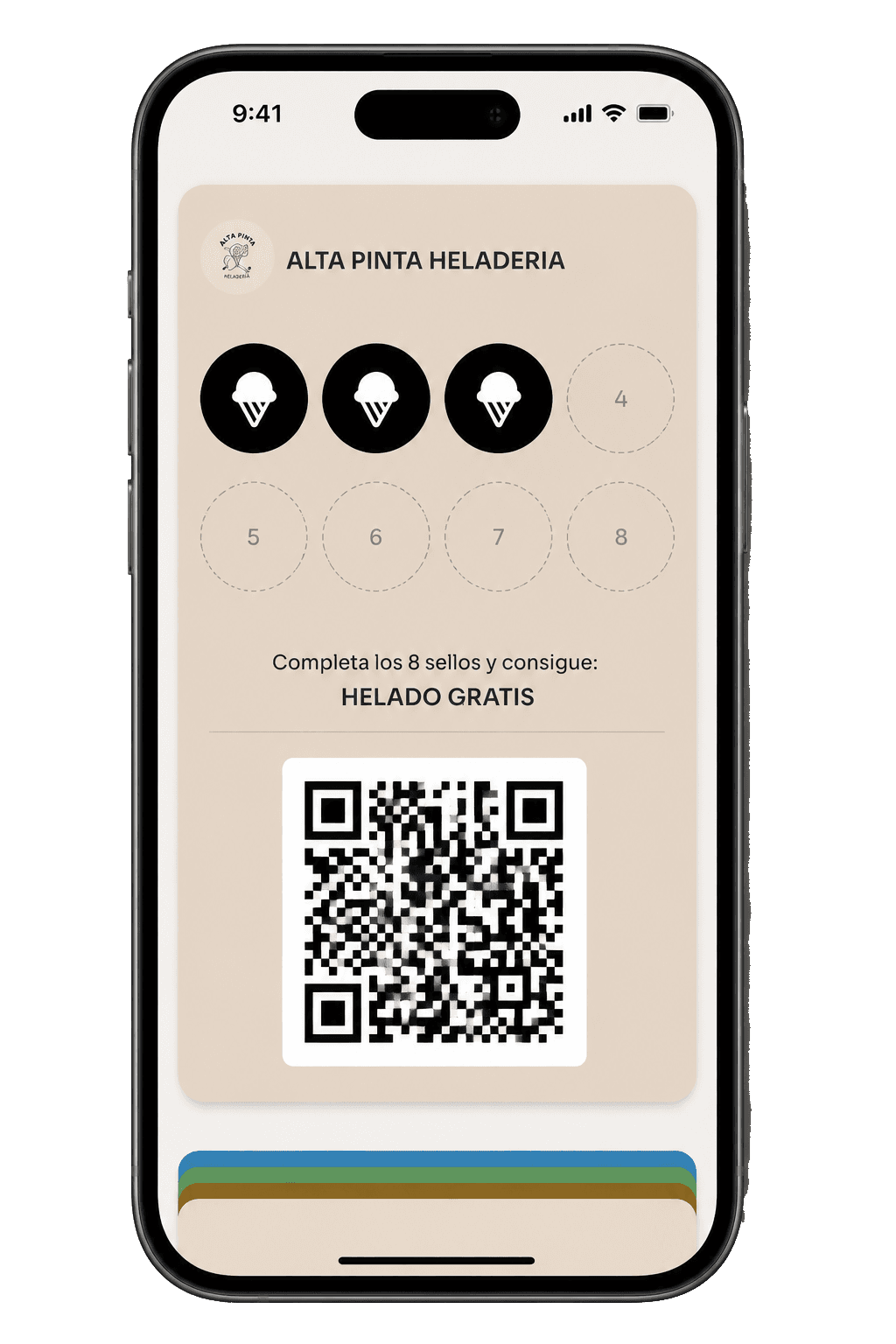 Tarjeta de fidelidad de Alta Pinta Heladería en su Wallet.