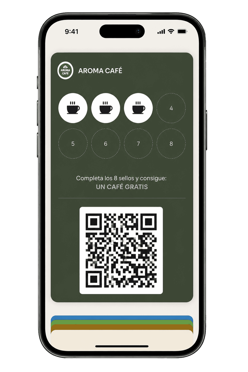 Tarjeta de fidelidad de Aroma Café en su Wallet.